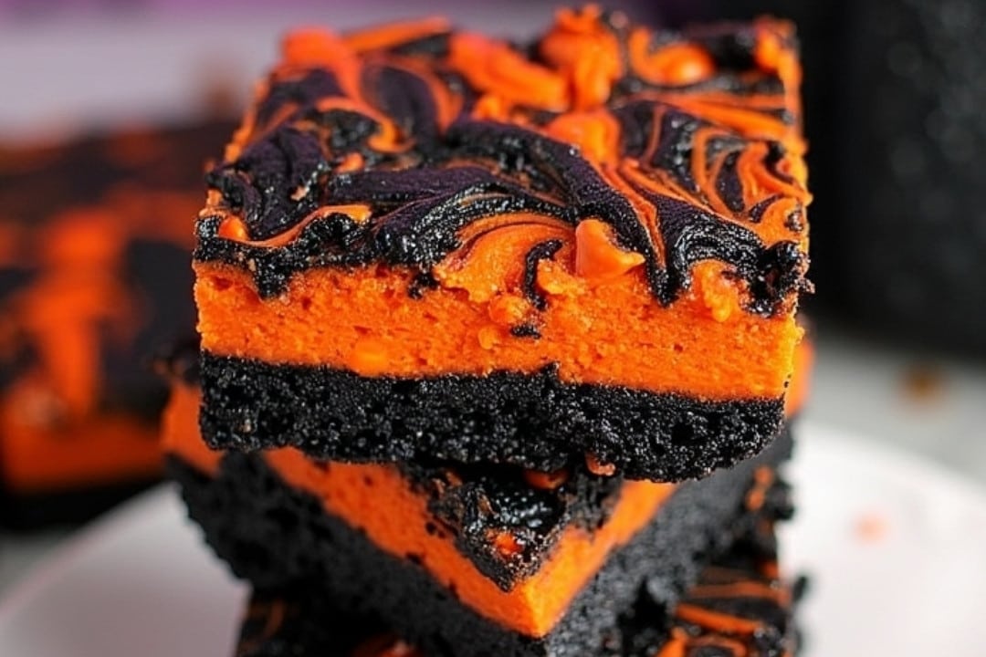 These Halloween Swirl Brownies are a spooky twist on classic brownies, featuring a rich dark chocolate base and vibrant orange cream cheese swirls. Perfect for Halloween parties! Ready in 45 minutes!