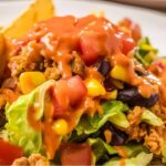 This Taco Salad with Catalina Dressing Recipe is a fun and flavorful meal that’s perfect for weeknight dinners or casual get-togethers. With seasoned ground beef, crunchy tortilla chips, and a zesty homemade Catalina dressing, it’s a guaranteed crowd-pleaser!