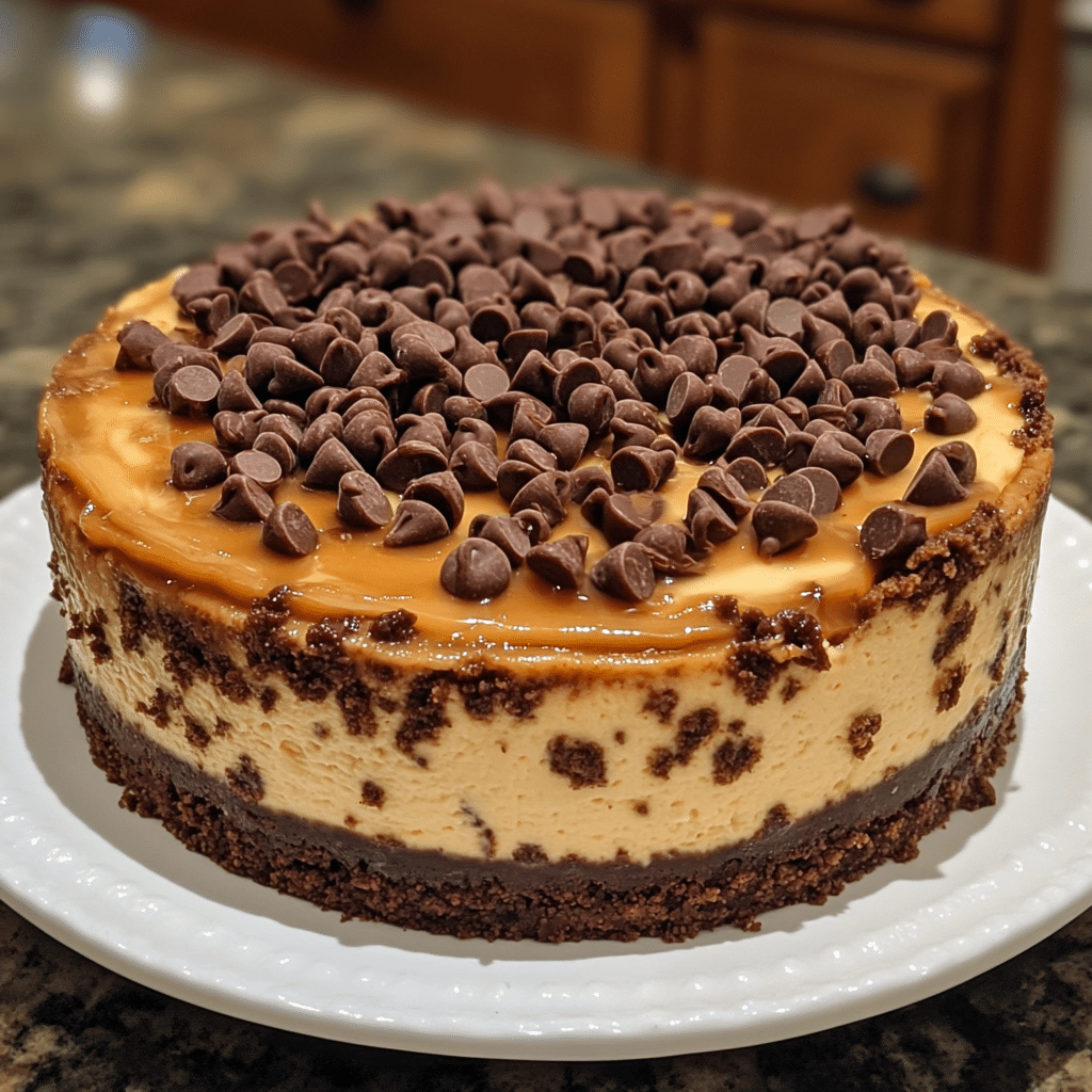 Salted Caramel Chocolate Chip Cheesecake, salted caramel cheesecake, chocolate chip cheesecake, caramel drizzle cheesecake, dessert, homemade cheesecake, salted caramel dessert