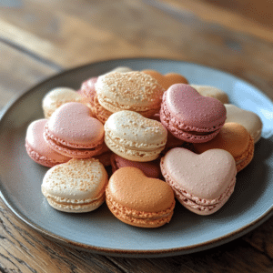 Macarons, heart-shaped macarons, French macarons, homemade macarons, pink macarons, vanilla buttercream, macarons for Valentine's Day, sweet macarons