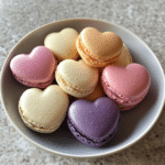 Macarons, heart-shaped macarons, French macarons, homemade macarons, pink macarons, vanilla buttercream, macarons for Valentine's Day, sweet macarons