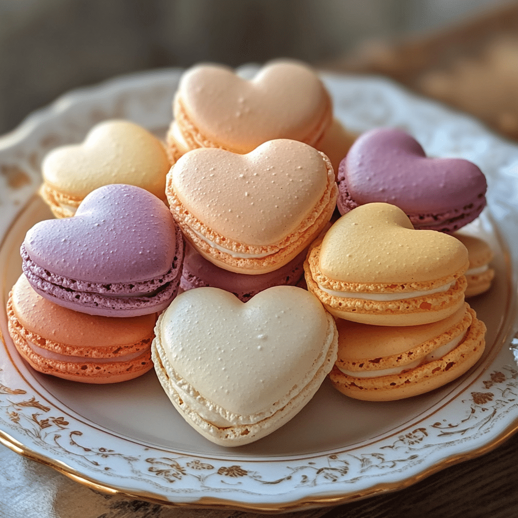 Macarons, heart-shaped macarons, French macarons, homemade macarons, pink macarons, vanilla buttercream, macarons for Valentine's Day, sweet macarons