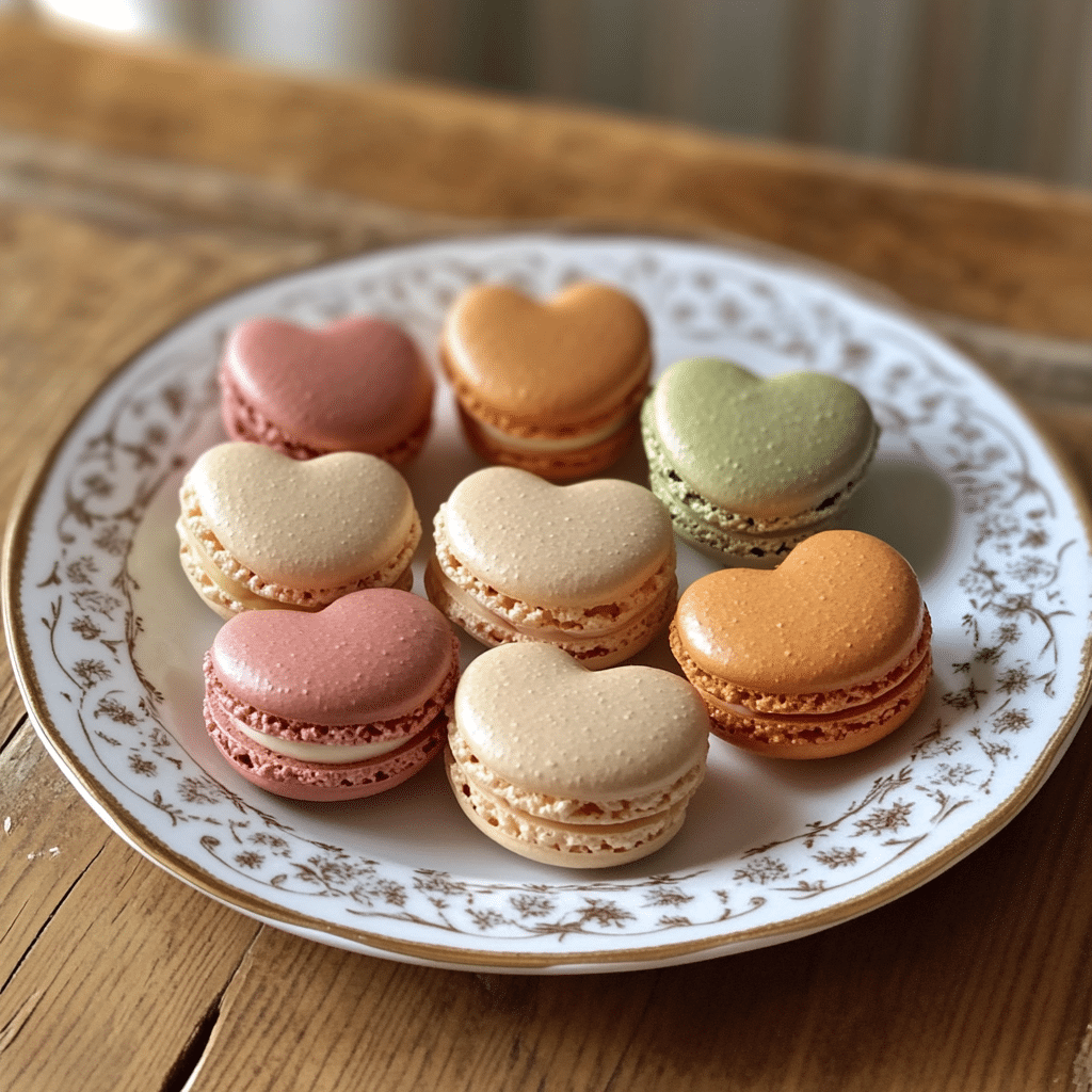 Macarons, heart-shaped macarons, French macarons, homemade macarons, pink macarons, vanilla buttercream, macarons for Valentine's Day, sweet macarons