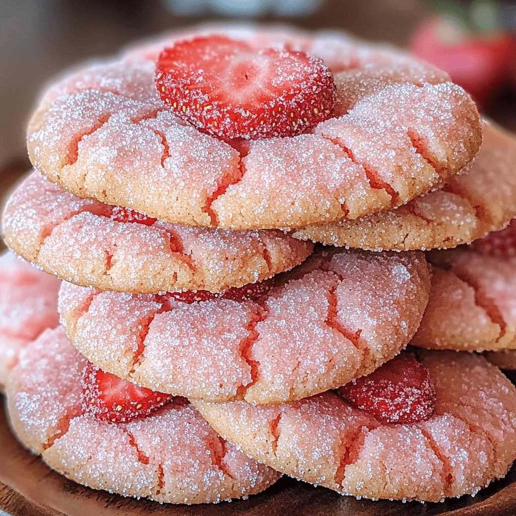 strawberry cookies, sugar crinkle cookies, jam-filled cookies, strawberry jam, easy cookie recipes, crinkle cookies