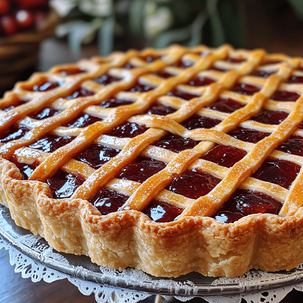 Crostata, Italian jam tart, fruit tart, strawberry jam, Italian dessert, buttery tart