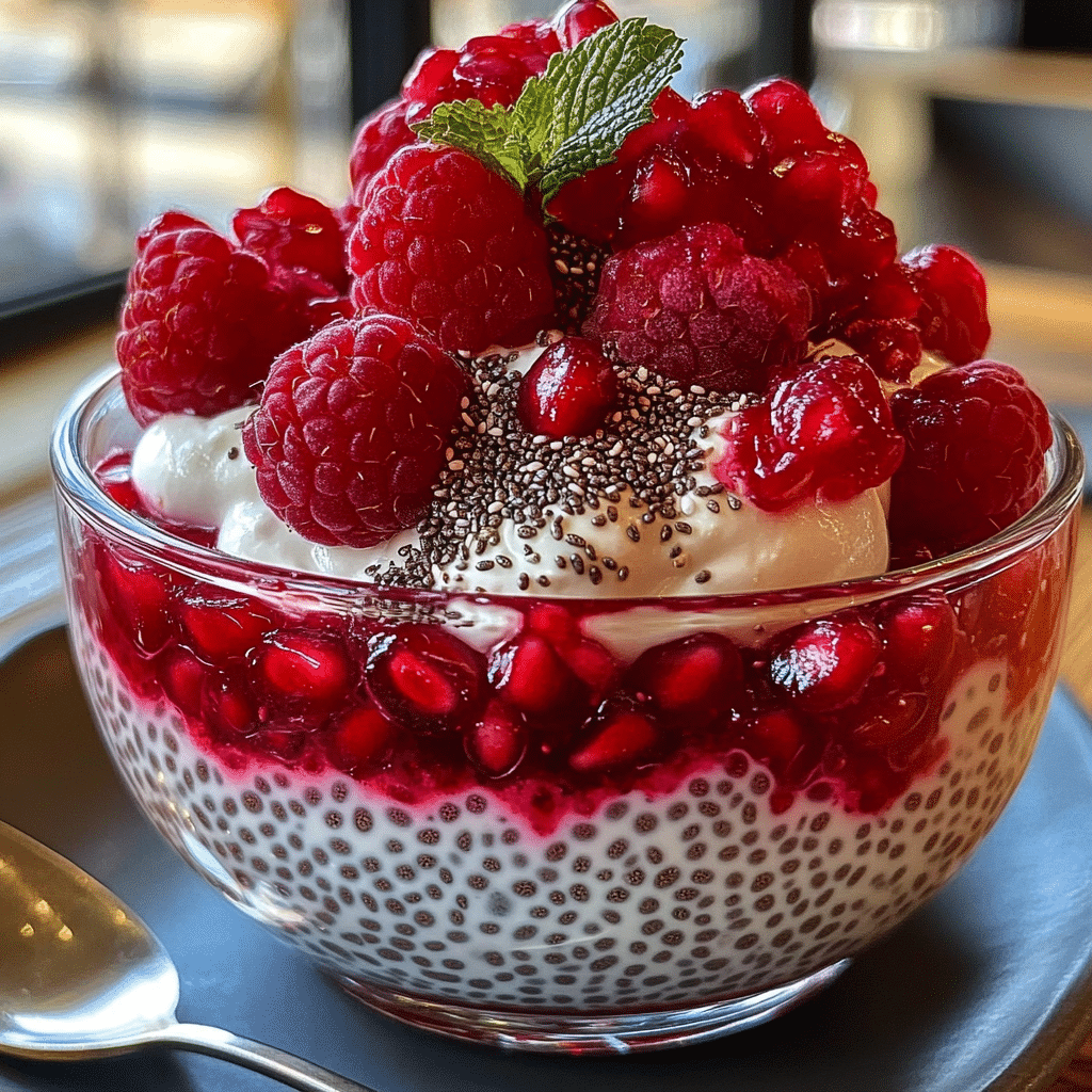 Chia Dessert, pomegranate dessert, chia pudding, raspberry dessert, healthy dessert, no-bake dessert, vegan dessert