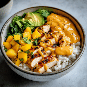 Chicken Buddha Bowl with Spicy Mango Sauce
