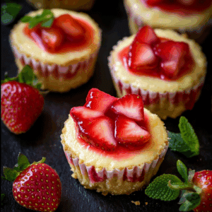 Strawberry Rhubarb Mini Cheesecakes