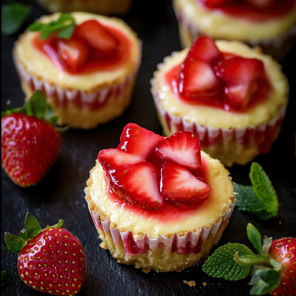 Strawberry Rhubarb Mini Cheesecakes