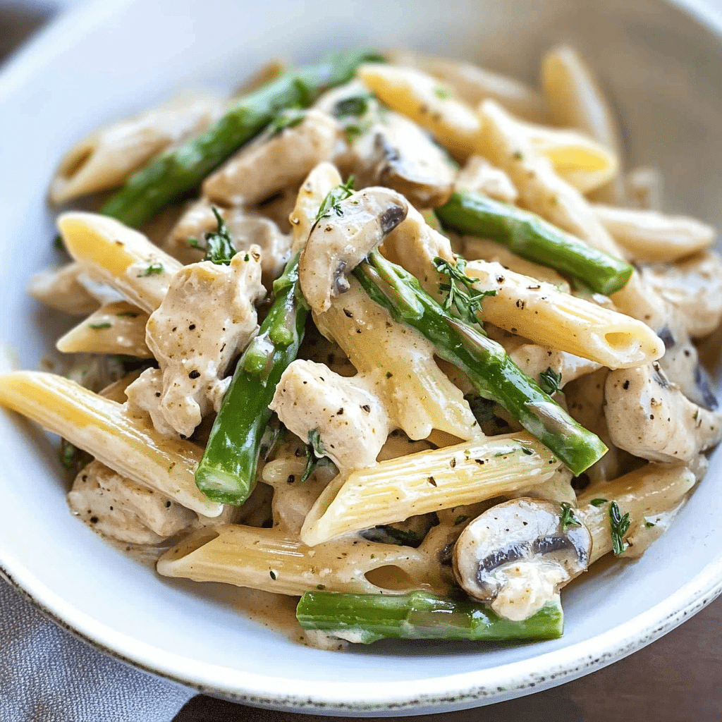 Creamy Mushroom and Asparagus Chicken Penne