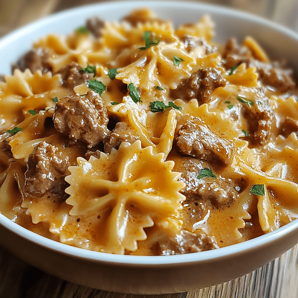 Creamy Velveeta Beef & Bowtie Pasta