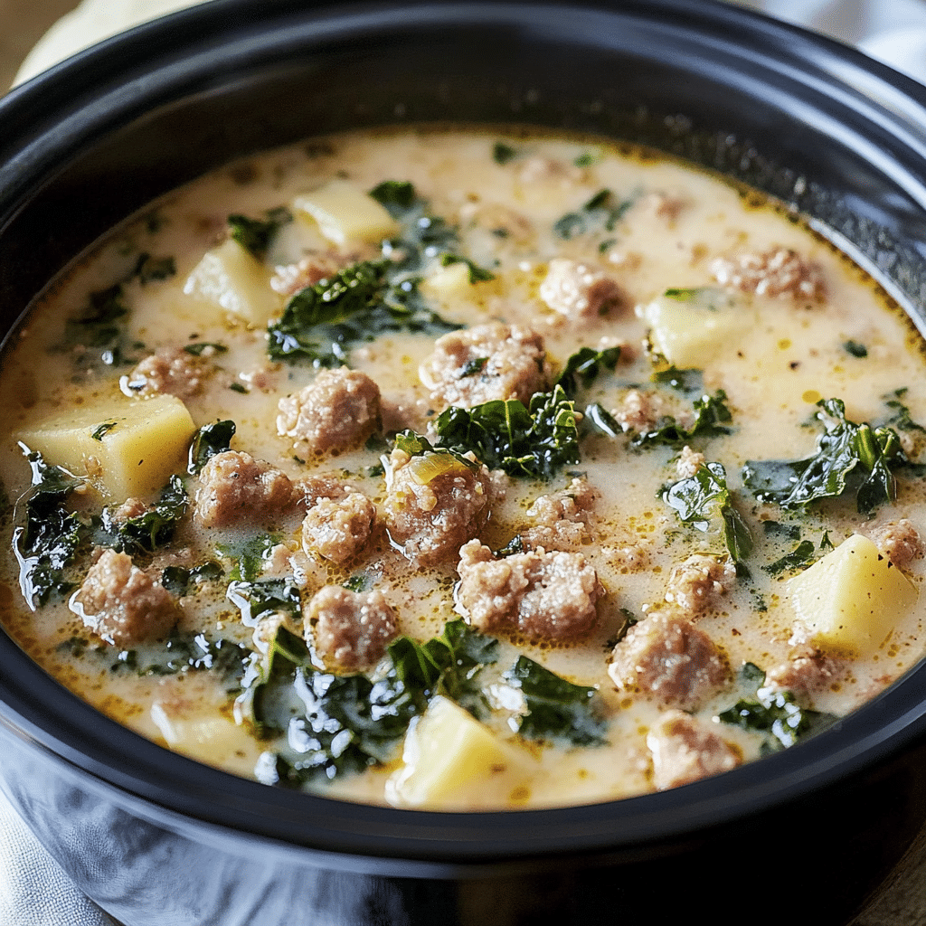Crockpot Zuppa Toscana with Sausage and Kale