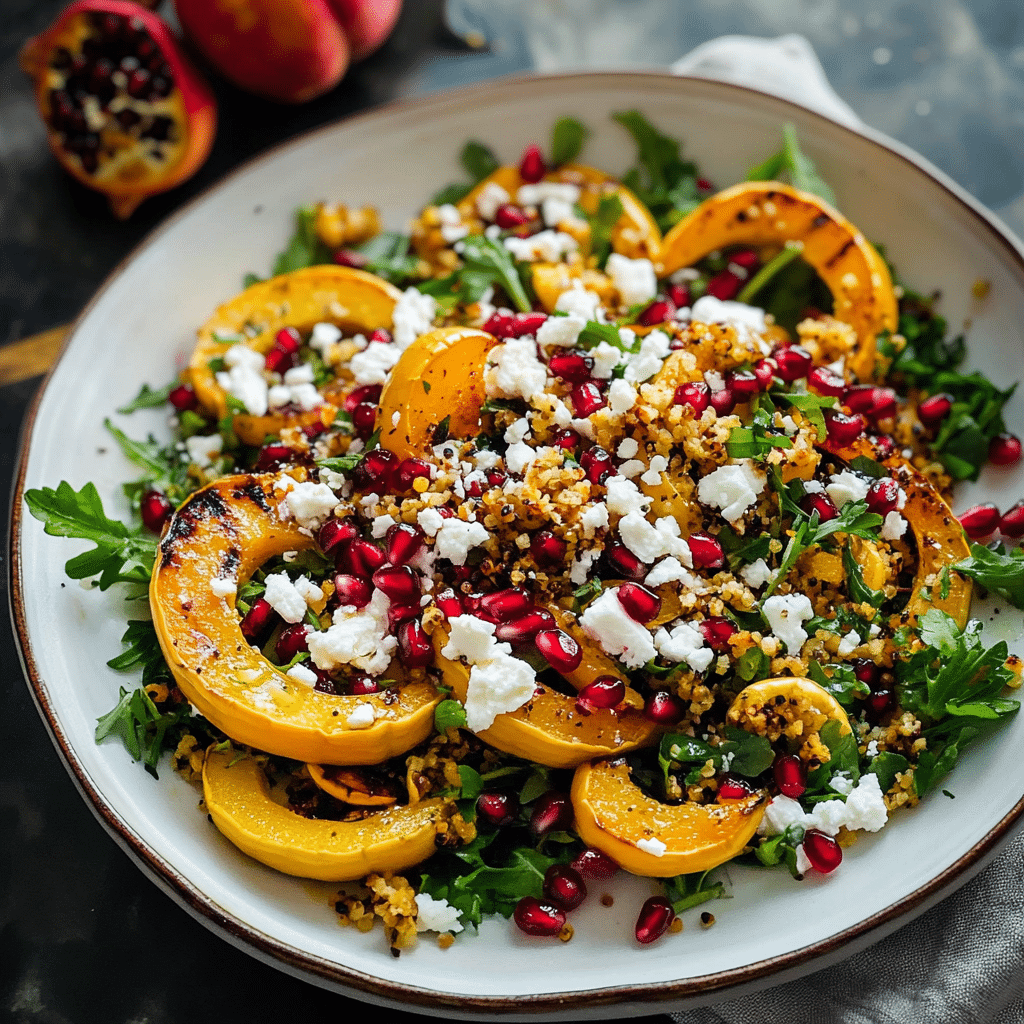 Roasted Delicata Squash Salad with Pomegranate and Feta