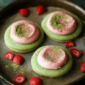Strawberry Frosted Matcha Cookies
