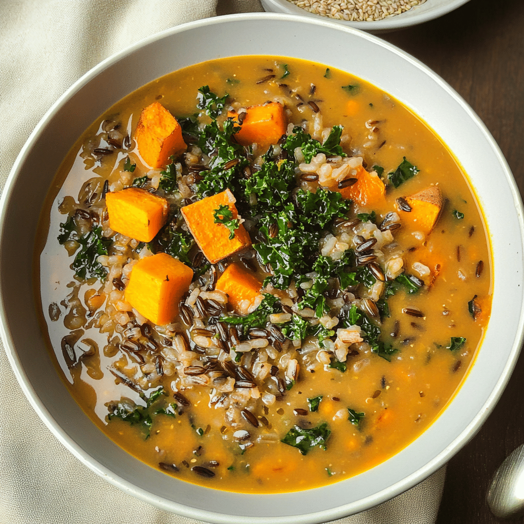 Wild Rice Soup with Sweet Potato and Kale