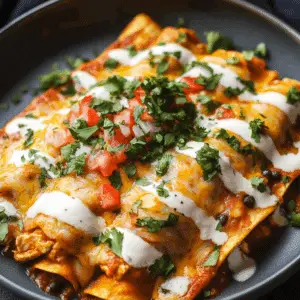 Spicy Black Bean Chicken Enchiladas with Pumpkin Sour Cream Sauce