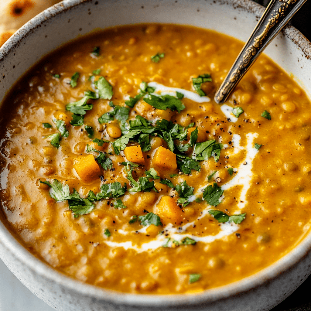 Vegan Curried Pumpkin Lentil Soup