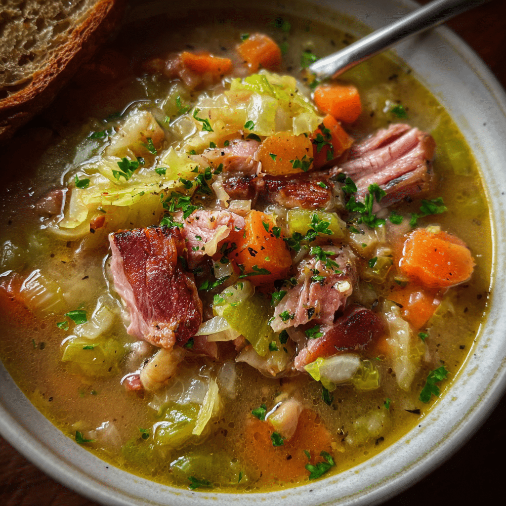 Bean and Cabbage Soup with Smoked Ham Hock