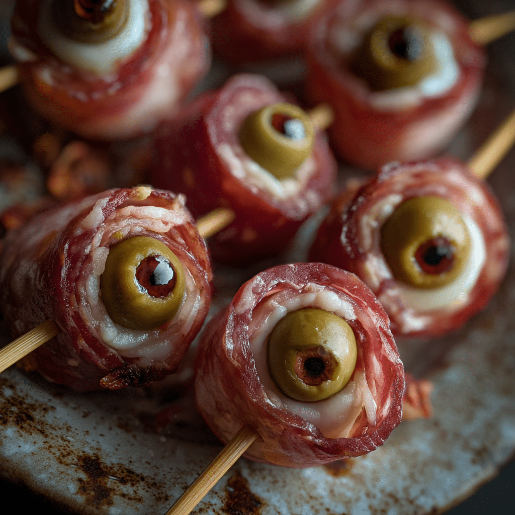 Creepy Salami Eyeball Skewers