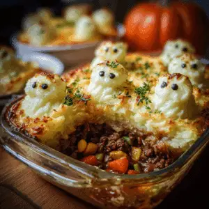 Creepy Shepherd’s Pie With Ground Beef And Ghost Potatoes