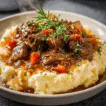 Fall Apple Cider Beef Stew over Mashed Potatoes