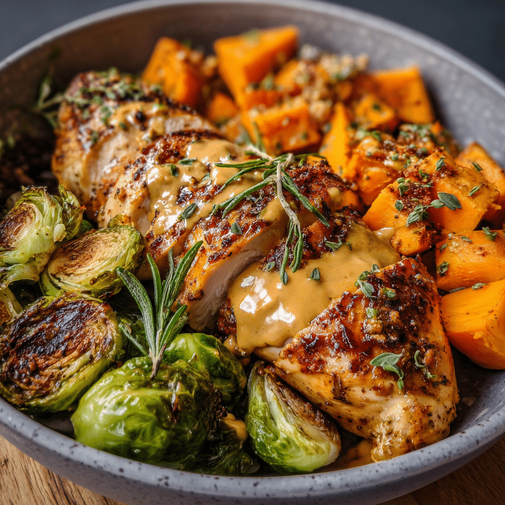 Maple Dijon Chicken & Sweet Potato Bowls