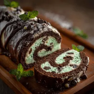 Mint Chocolate Chip Cake Roll