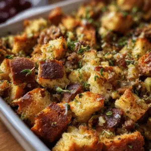 Savory Herb-Infused Sausage Stuffing with Crispy Bits