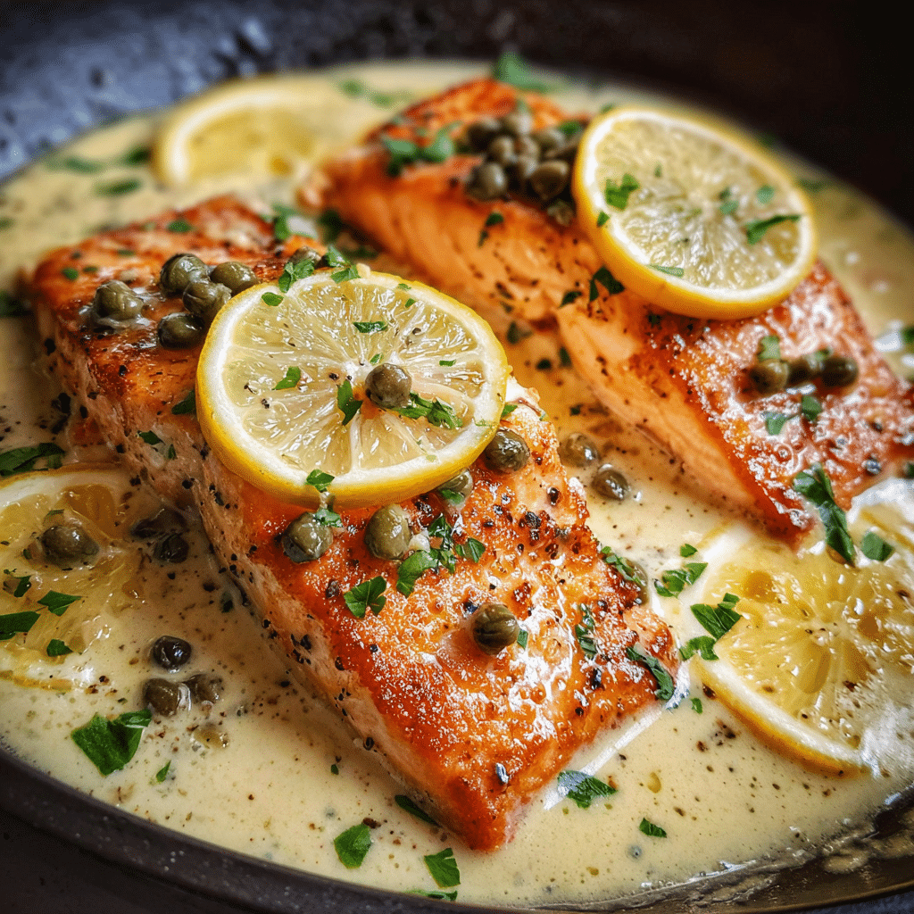 Creamy Lemon Garlic Salmon Piccata