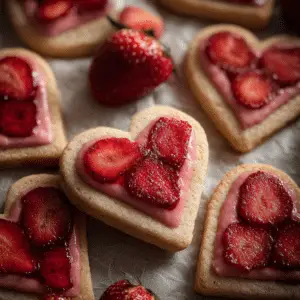 Heart-Shaped Strawberry Shortbread Cookies