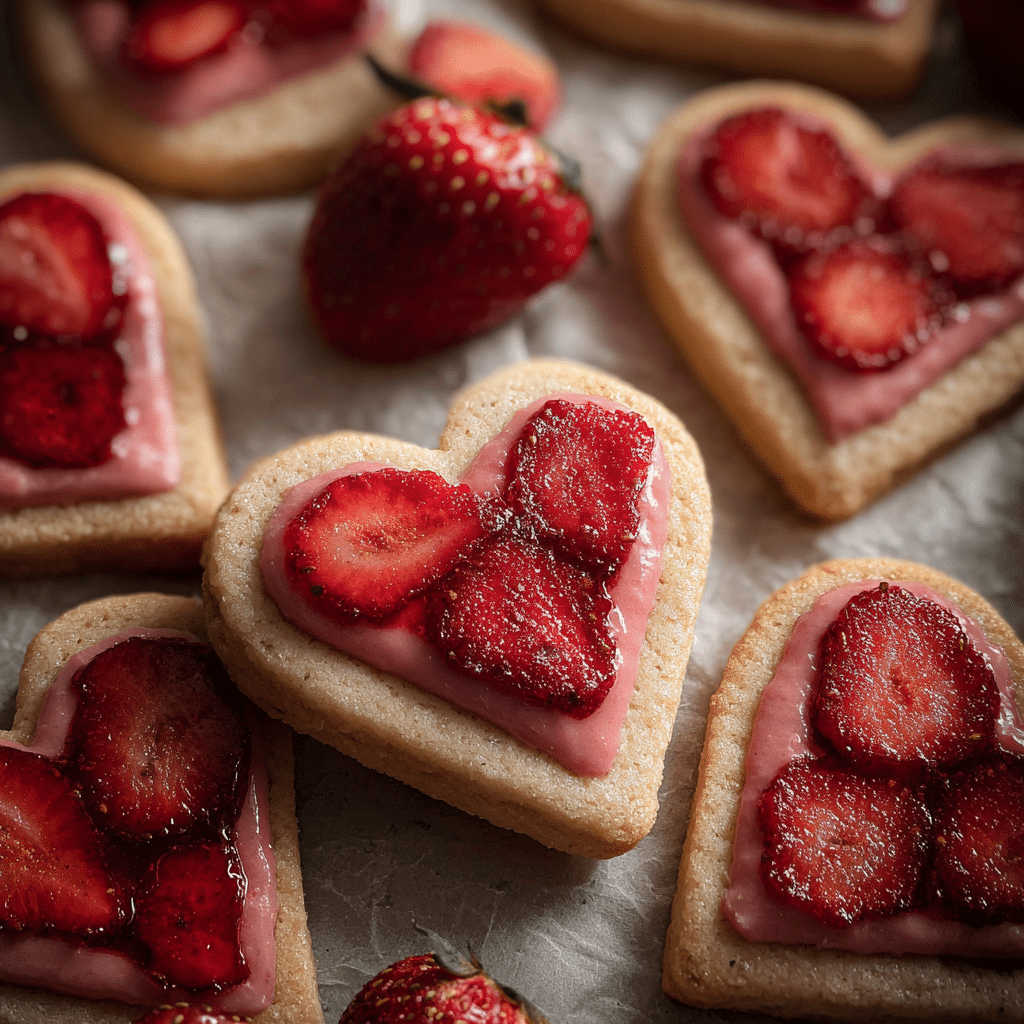 Heart-Shaped Strawberry Shortbread Cookies