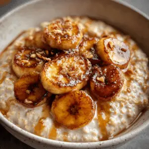 Overnight Oatmeal with Caramelized Bananas