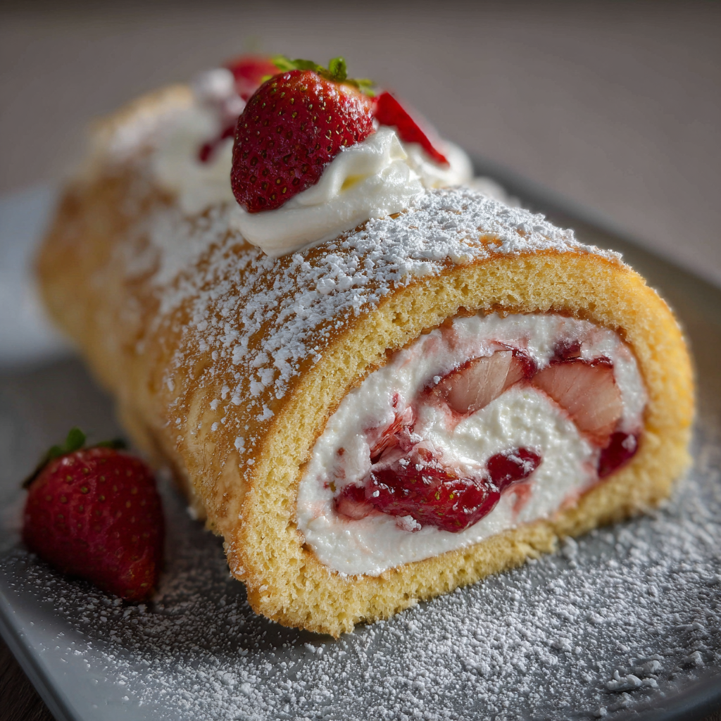 Strawberries and Cream Swiss Roll