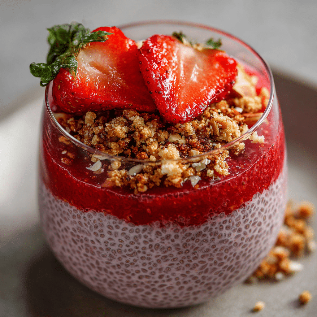 Strawberry Chia Pudding with Almond Date Crumble