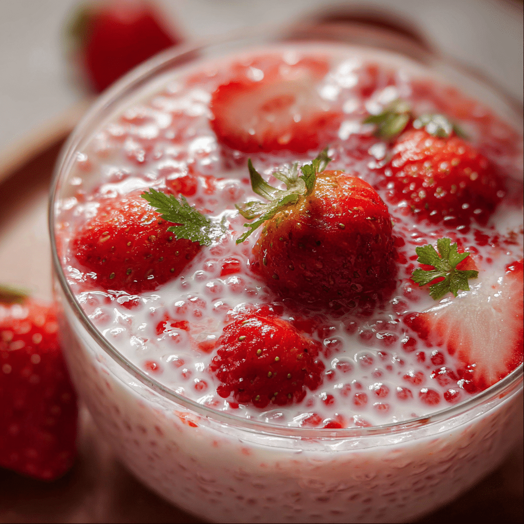 Strawberry Sago with Coconut Milk