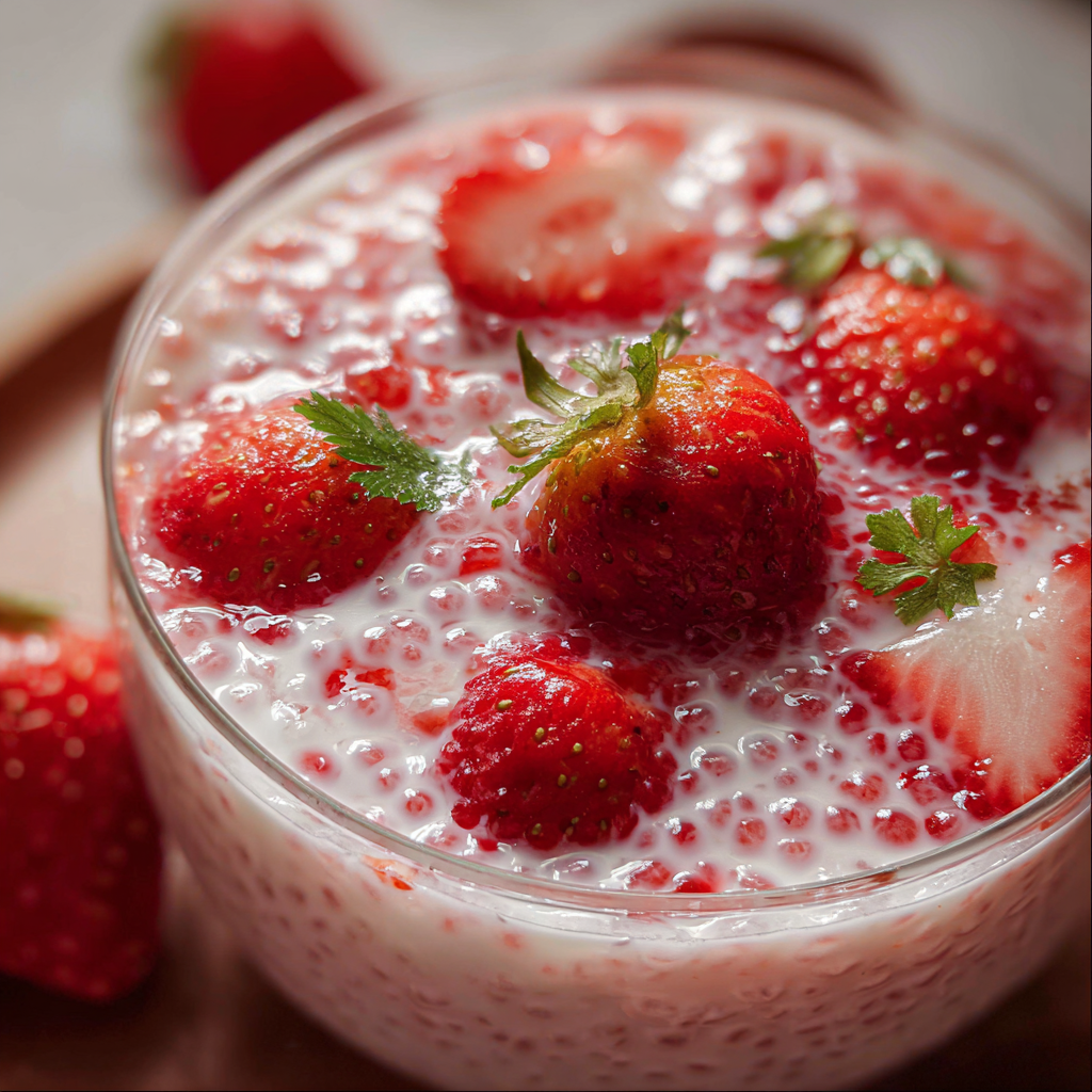 Strawberry Sago with Coconut Milk
