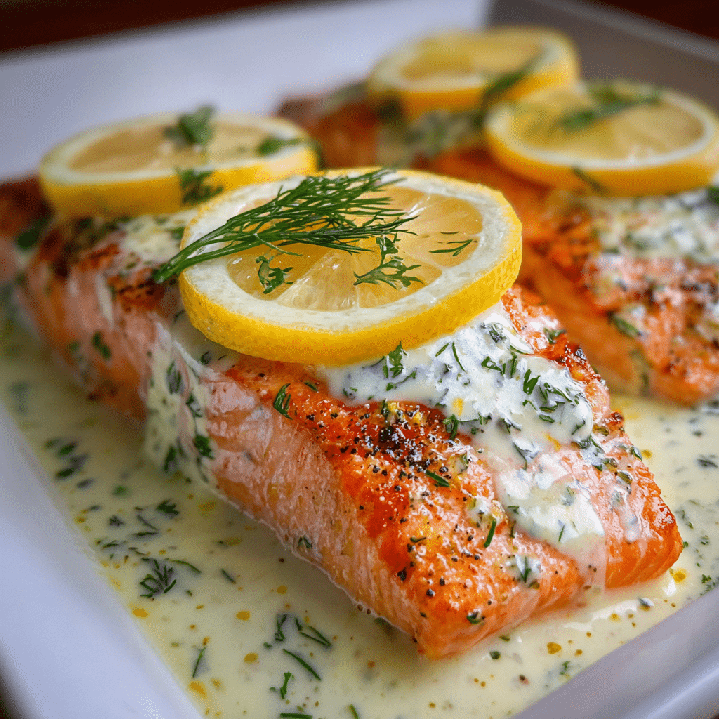 Baked Salmon with Lemon Dill Sauce