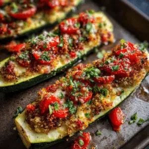 Bruschetta Quinoa Zucchini Boats