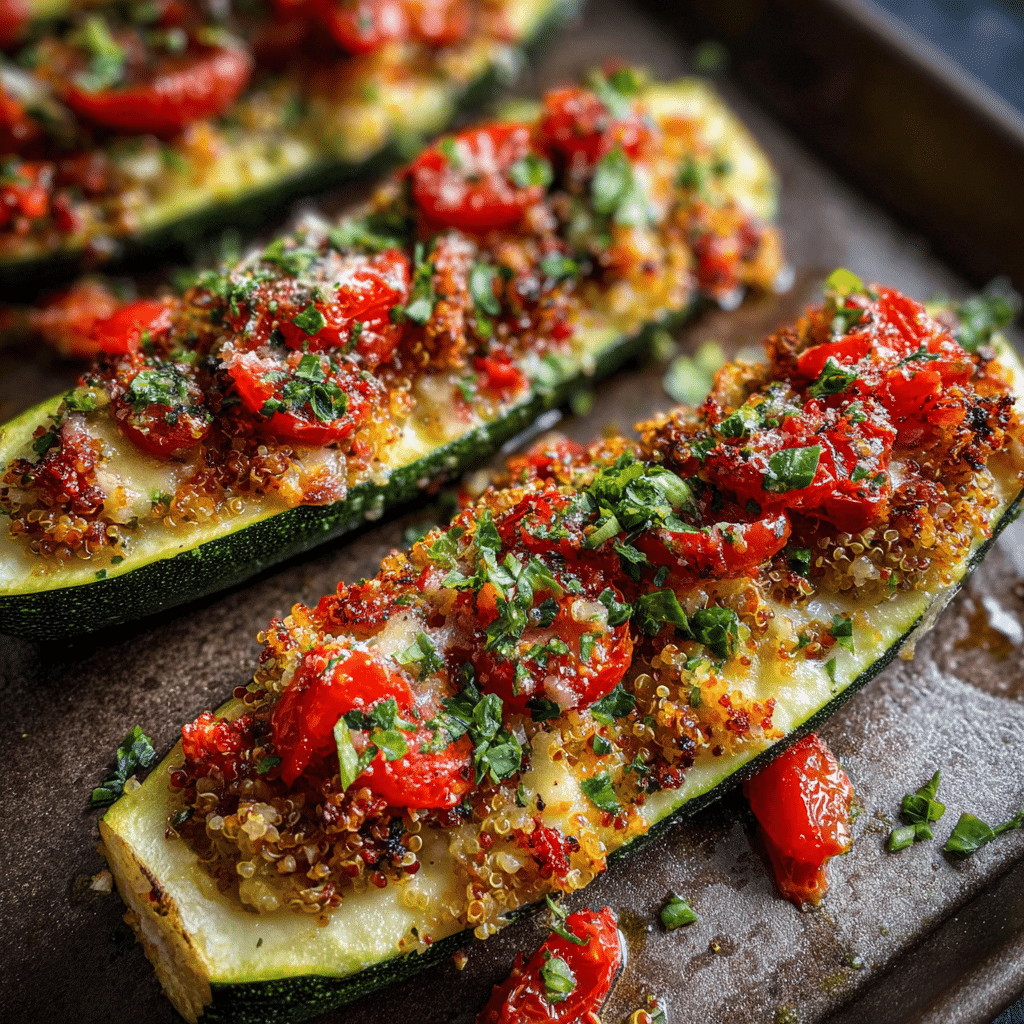 Bruschetta Quinoa Zucchini Boats