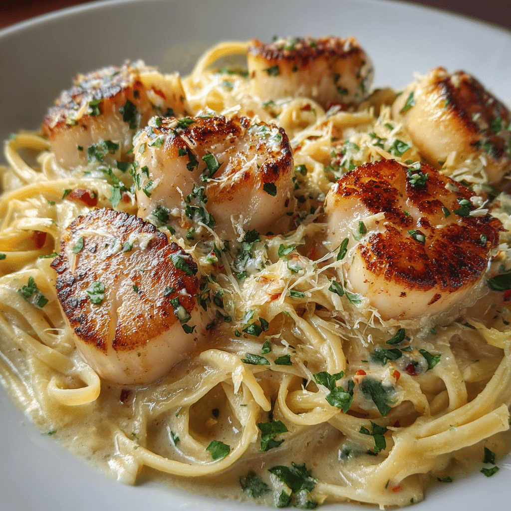 Creamy Garlic Parmesan Scallops & Pasta